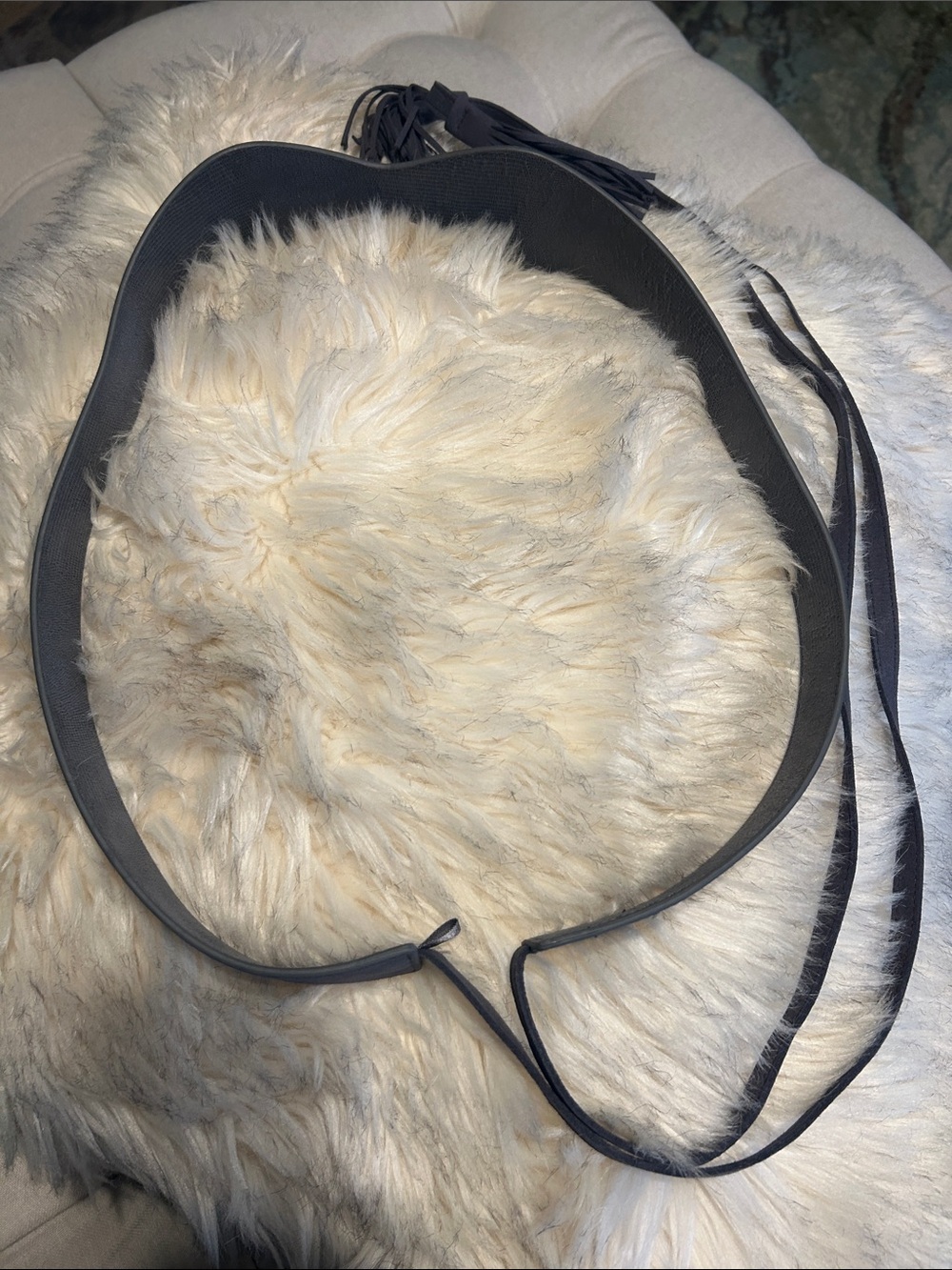 Women's Gray Suede Tassel Waist Belt - Picture 6 of 6